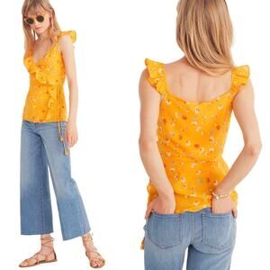 Madewell 100% Silk Wrap Ruffled Floral Cami Blouse in Painted Carnations Size 2